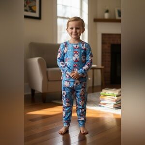 Santa Claus Kids Pajama Set in Blue